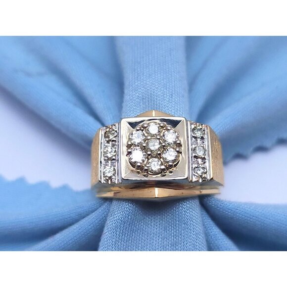 Unique 14K Solid Two Tone Multi Color Gold Designer Diamond Men's Ring Size 6.50